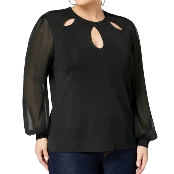 NWT INC Black Bishop Long Sleeve Crew Neck Triple Cutout Sweater 3X - Picture 1 of 6